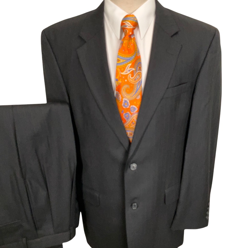 Jos A Bank Suit Men 42L Gray Brown Pinstripe Formal Corporate Office Wool